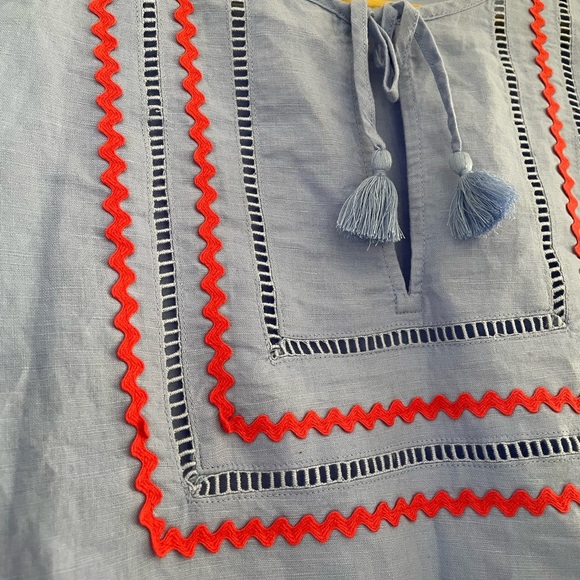 J Crew Long beach tunic with rickrack trim, periwinkle blue with red trim, xs - Picture 2 of 7